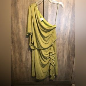 Jessica Simpson Olive Green One Shoulder Cocktail Ruched Dress Size S